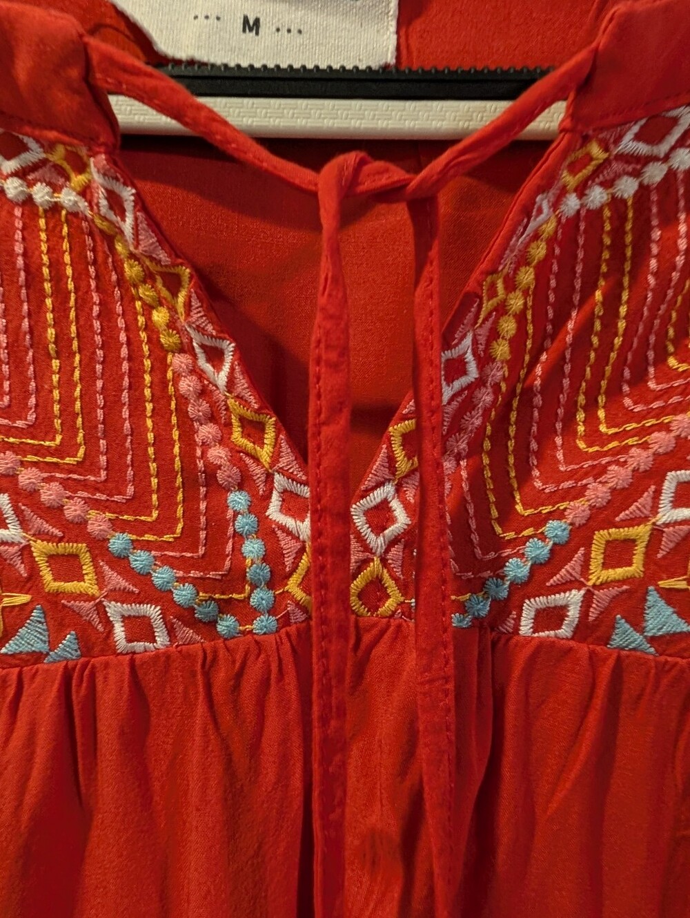 Savanna Jane Embroidered Boho Peasant Top Tassel Tie Medium - Picture 10 of 12